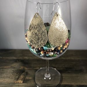 Sandy Gold Leather Teardrop Earrings